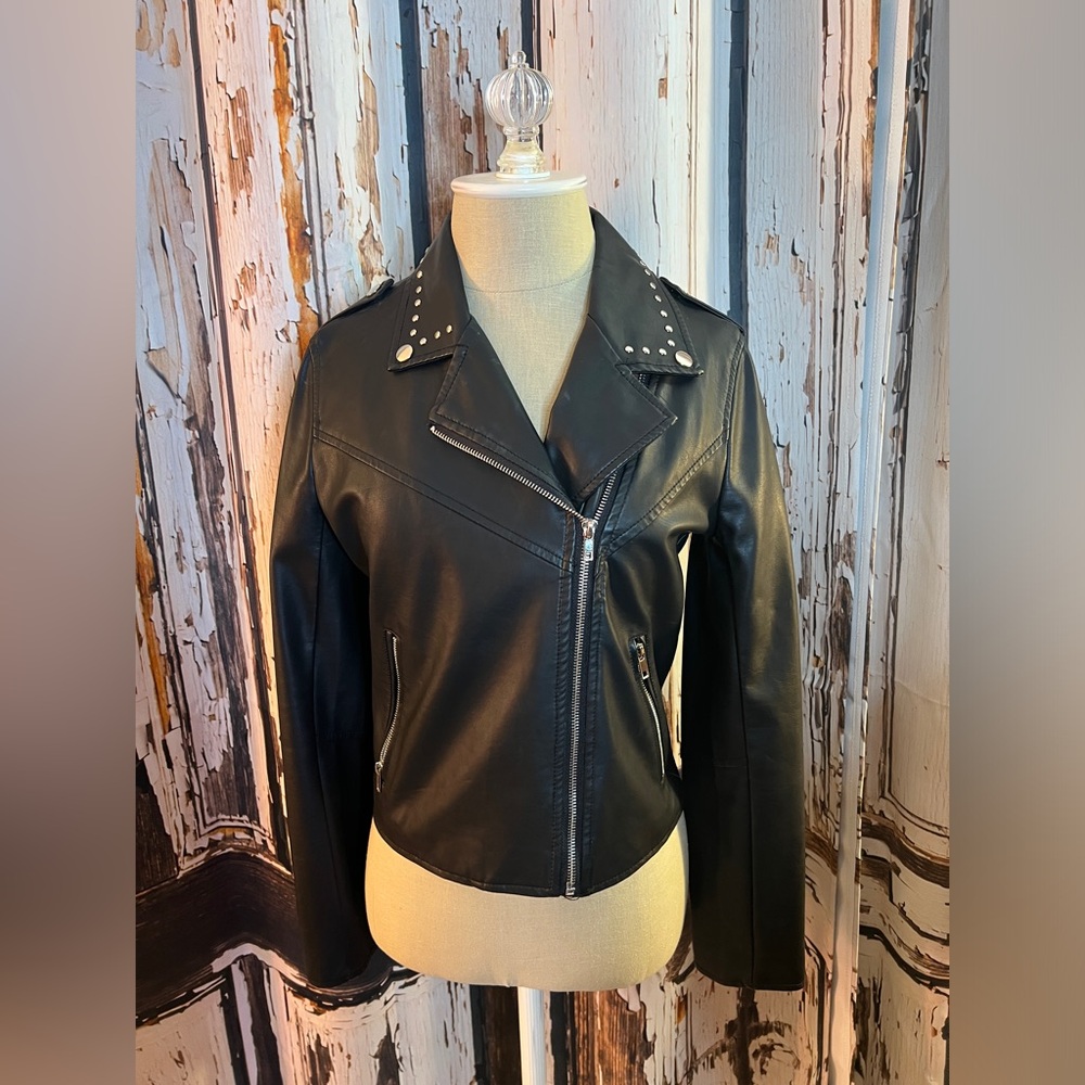 Charlotte Russe Black Leather Jacket with Studded Collar